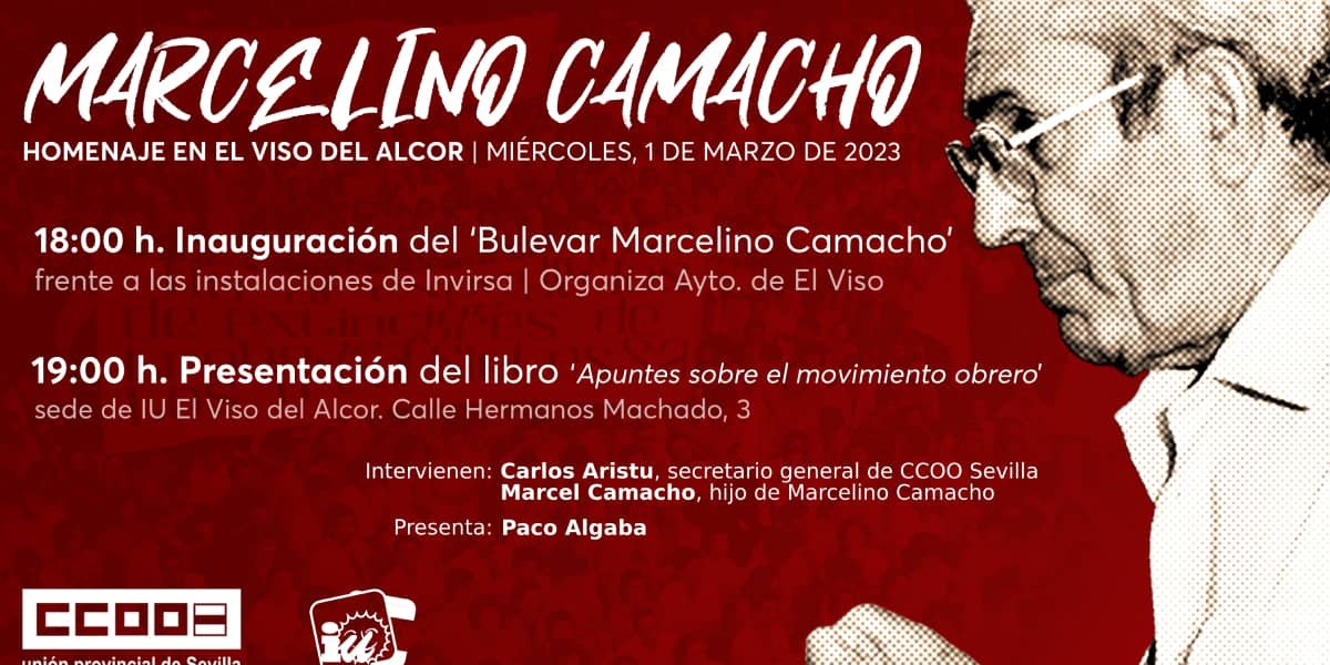 Cartel anunciando actividades para el 1 de marzo sobre Marcelino Camacho en El Viso del Alcor